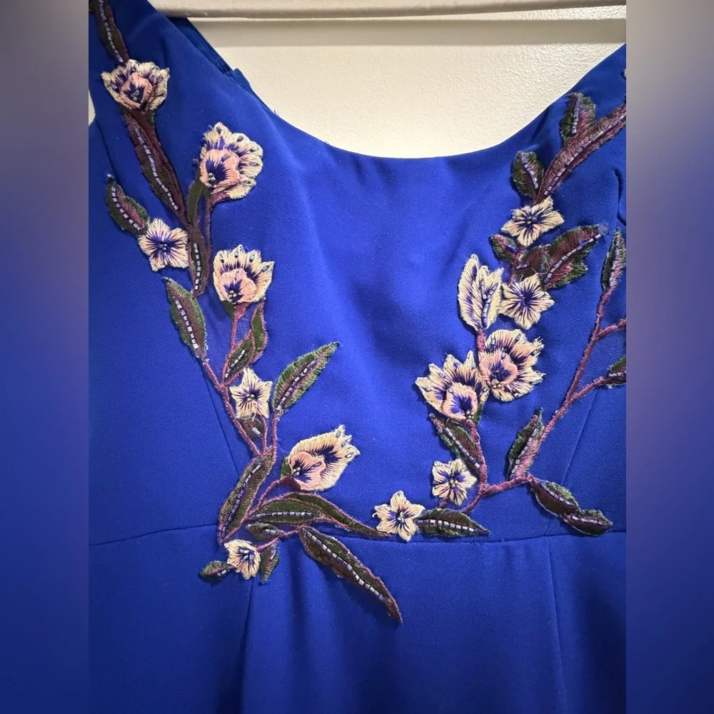 Marchesa Notte Blue Floral Embroidered Long Formal Evening Gown Dress - Picture 11 of 16